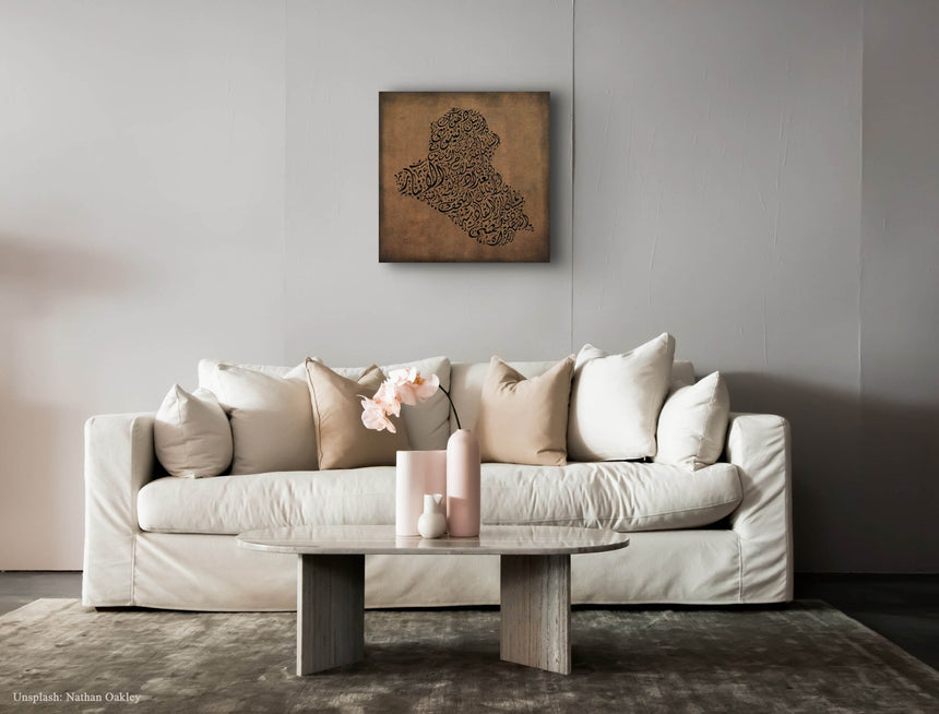 Iraq map featuring the names of its cities in a living room