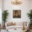 Carved wood portrait of Umm Kulthum with “Enta Omri” lyrics in living room.