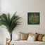 Carved wooden artwork Quranic verse 53:39 — “And that man will have nothing except what he strives for,” in a living room.