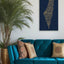 Living room with the Palestine map, featuring the names of its cities.