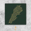 Lebanon Map: Green background, gold carving