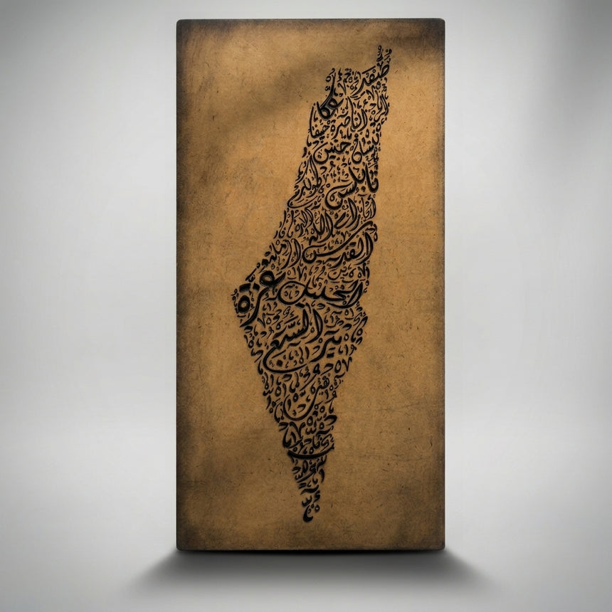 خريطة فلسطين - عمل فني خشبي بالخط الديواني