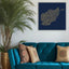 Afghanistan Map: Blue background, gold carve