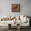 Wooden artwork of a horse with Al-Mutanabbi verses in Arabic calligraphy in a living room.