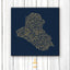 Iraq Map: blue background, gold carving