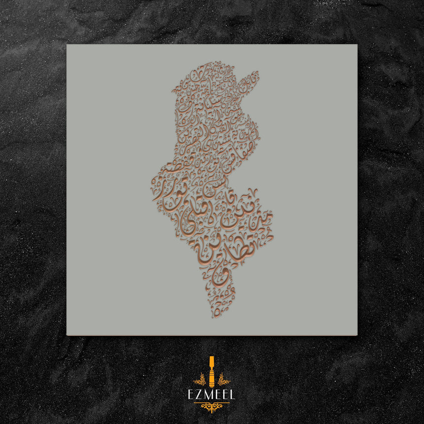 Tunisia Map: Gray background, copper carving