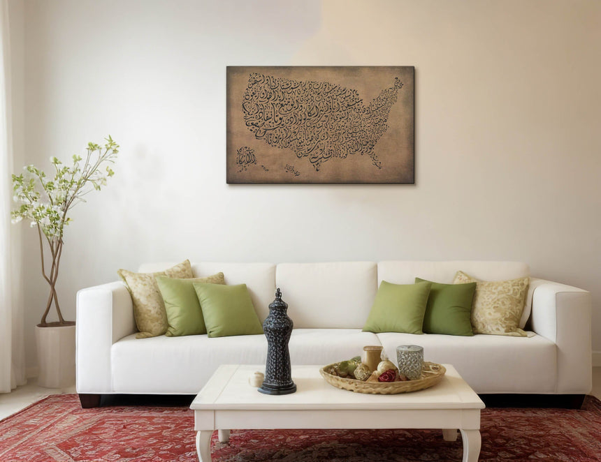 United States of American map illustrated with country names in Arabic.
