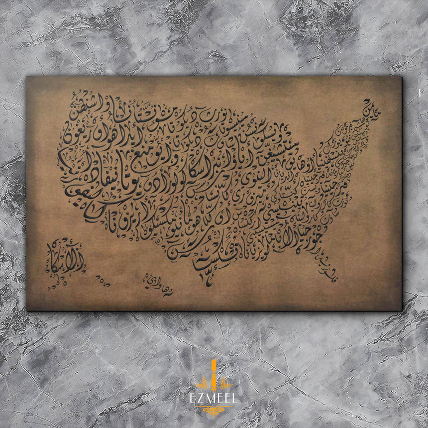 United States of American map illustrated with country names in Arabic.