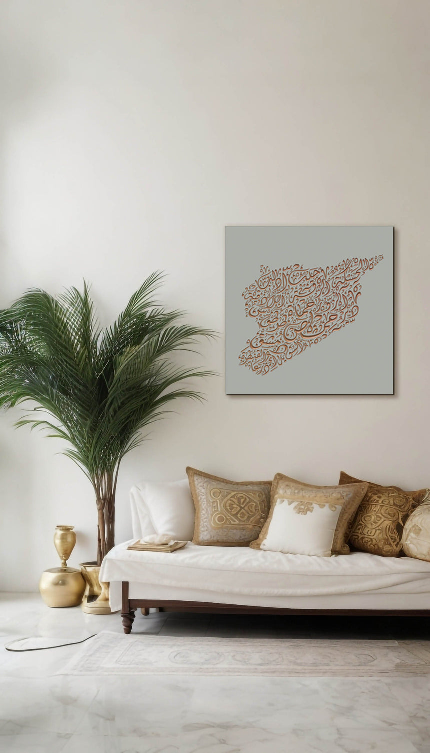 Syria Map: Gray background, copper carving