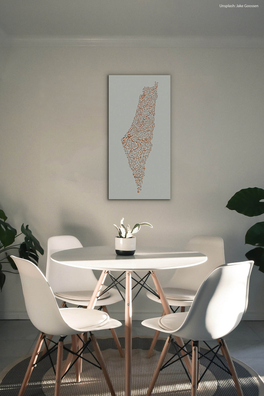 Palestine Map: Gray background, copper carving