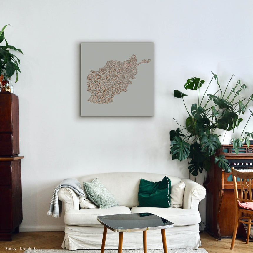Afghanistan Map: Gray background, copper carving