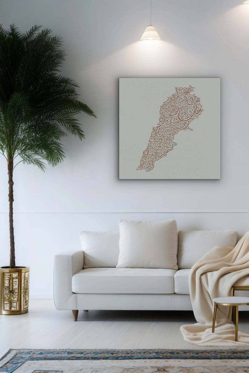 Lebanon Map: Gray background, copper carving